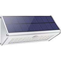 Los mejores  - Luces de pared solar de seguridad al aire libre- Licwshi 1100lm 46 LED 4500mAh Aleación de aluminio de plata Sensor de…